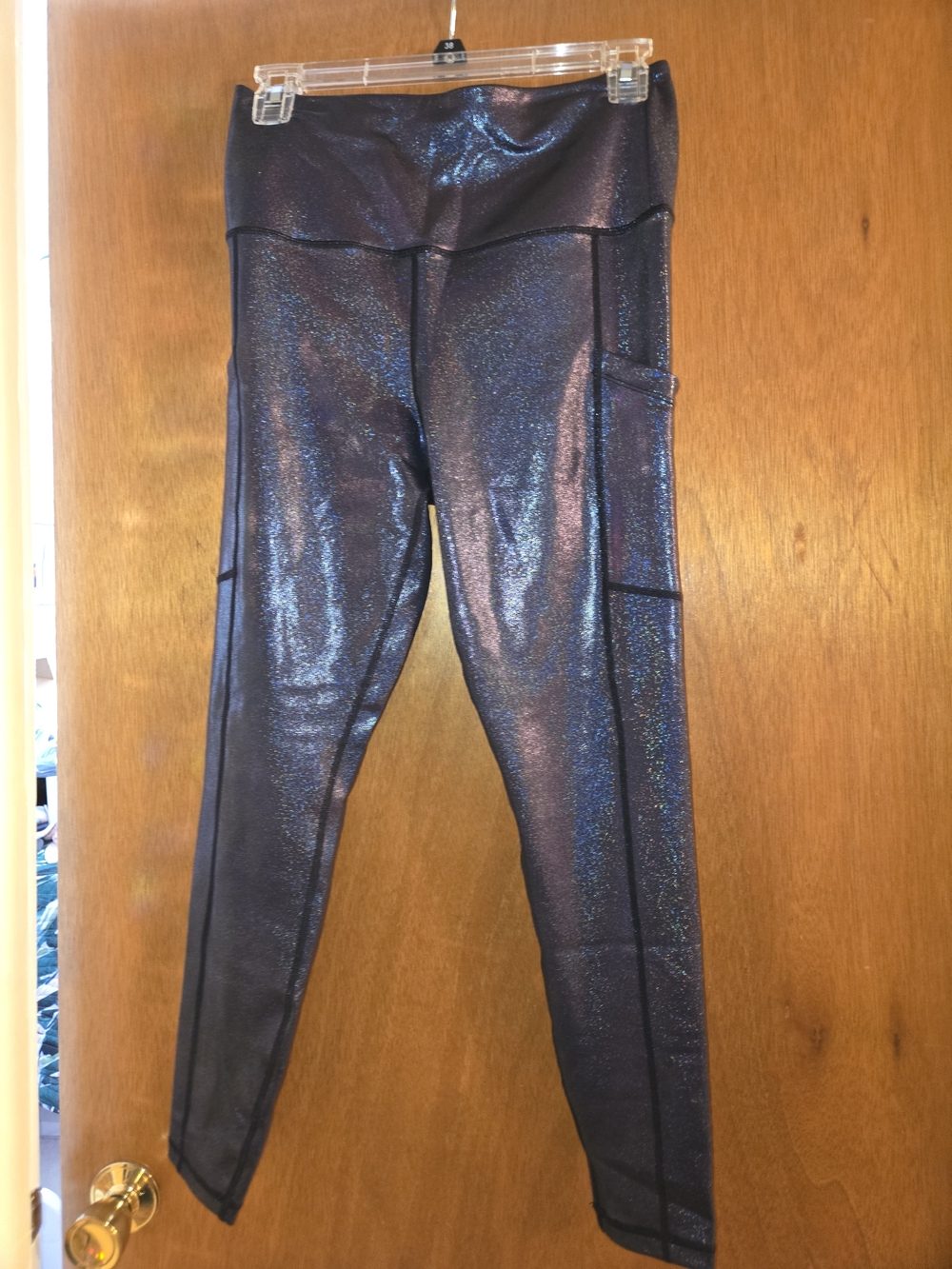 NWOT Love Her Black High-Waist Holographic Sparkle Leggings Large